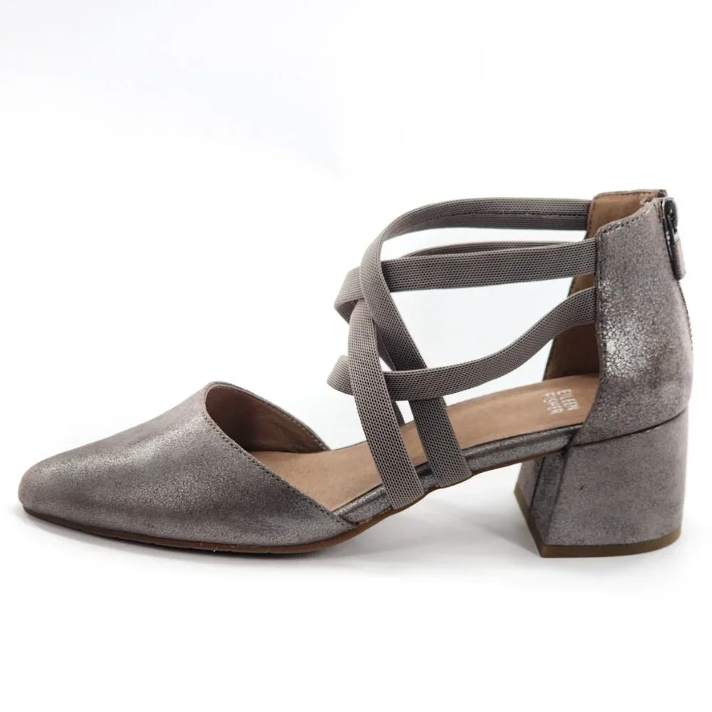 EILEEN FISHER NWOB $195‎ Juku Silver Grey Block Heal Pumps In Mica Zip